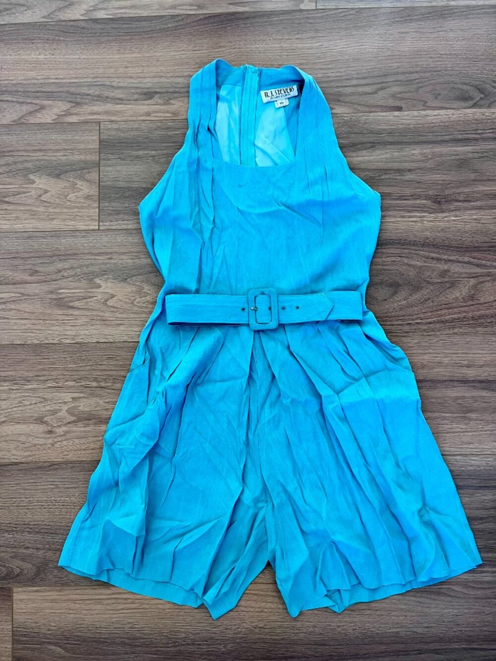 Vintage 80s R.J. Stevens Teal Romper Women’s 10 Belted Pleated Shorts